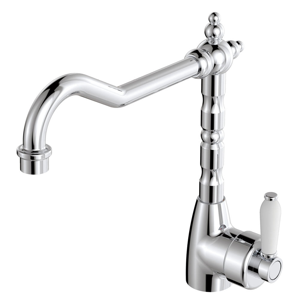 Eleanor Shepherds Crook Kitchen Sink Mixer Chrome White Handle