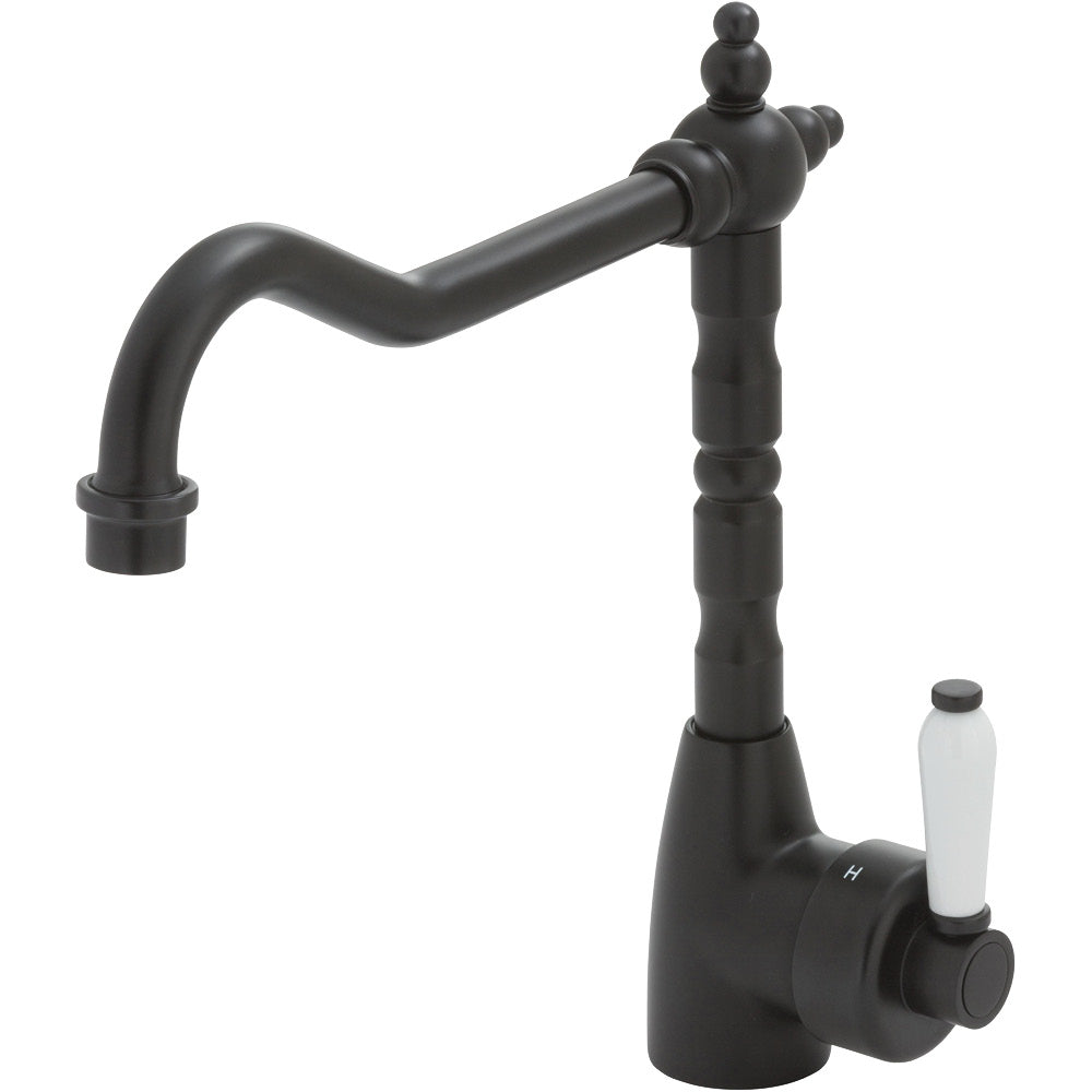 Eleanor Shepherds Crook Sink Mixer, Matte Black / Ceramic