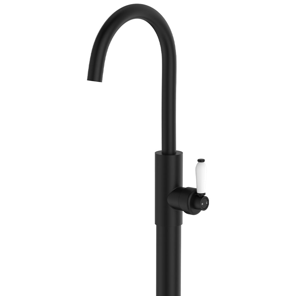 Eleanor Floor Mounted Basin/Bath Mixer, Matte Black / Ceramic