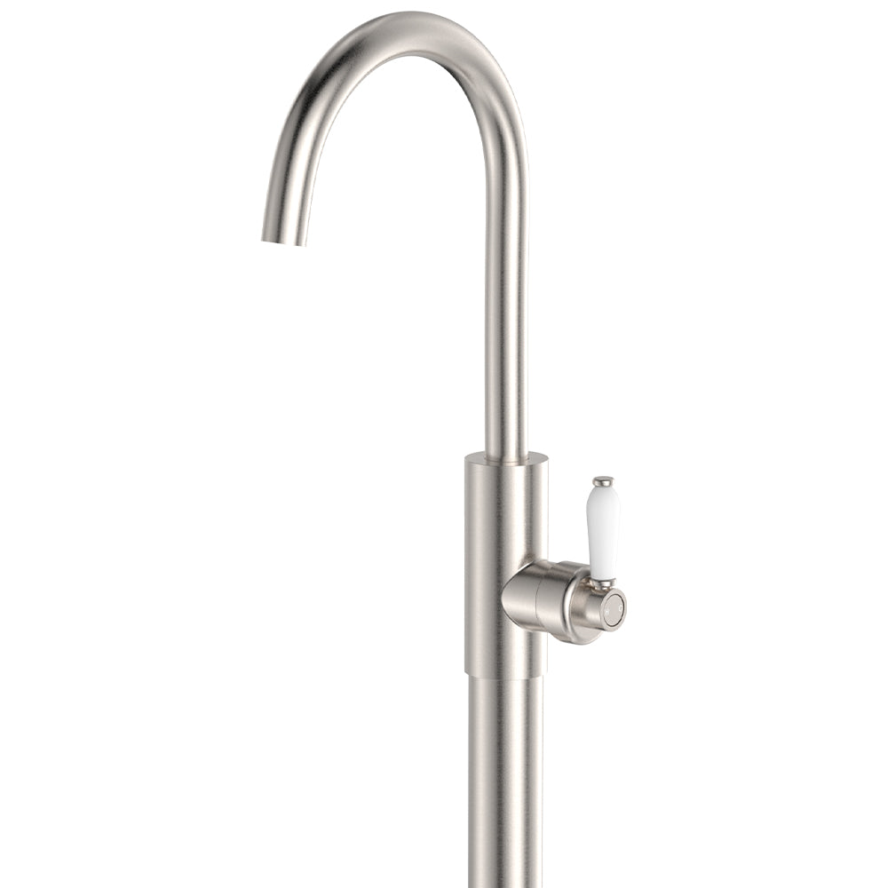 Eleanor Floor Mounted Basin/Bath Mixer, Brushed Nickel / Ceramic