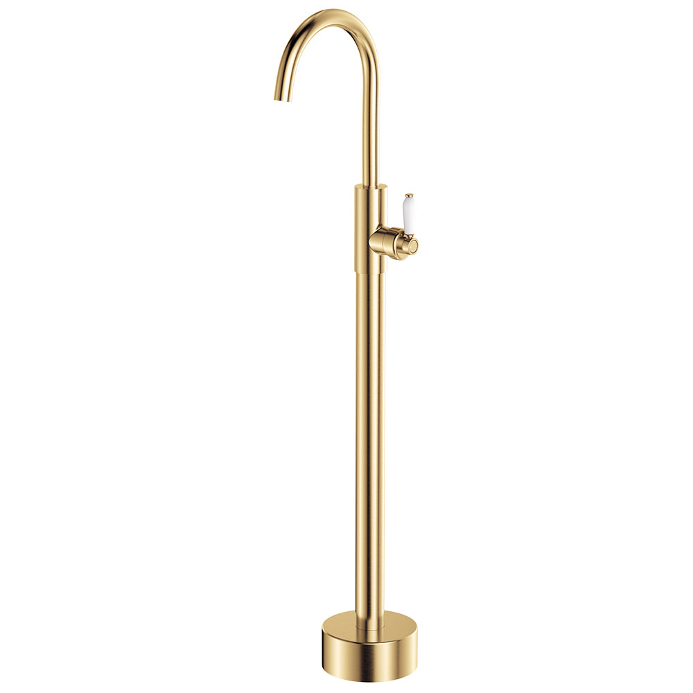 Eleanor Floor Mounted Basin/Bath Mixer, Urban Brass / Ceramic