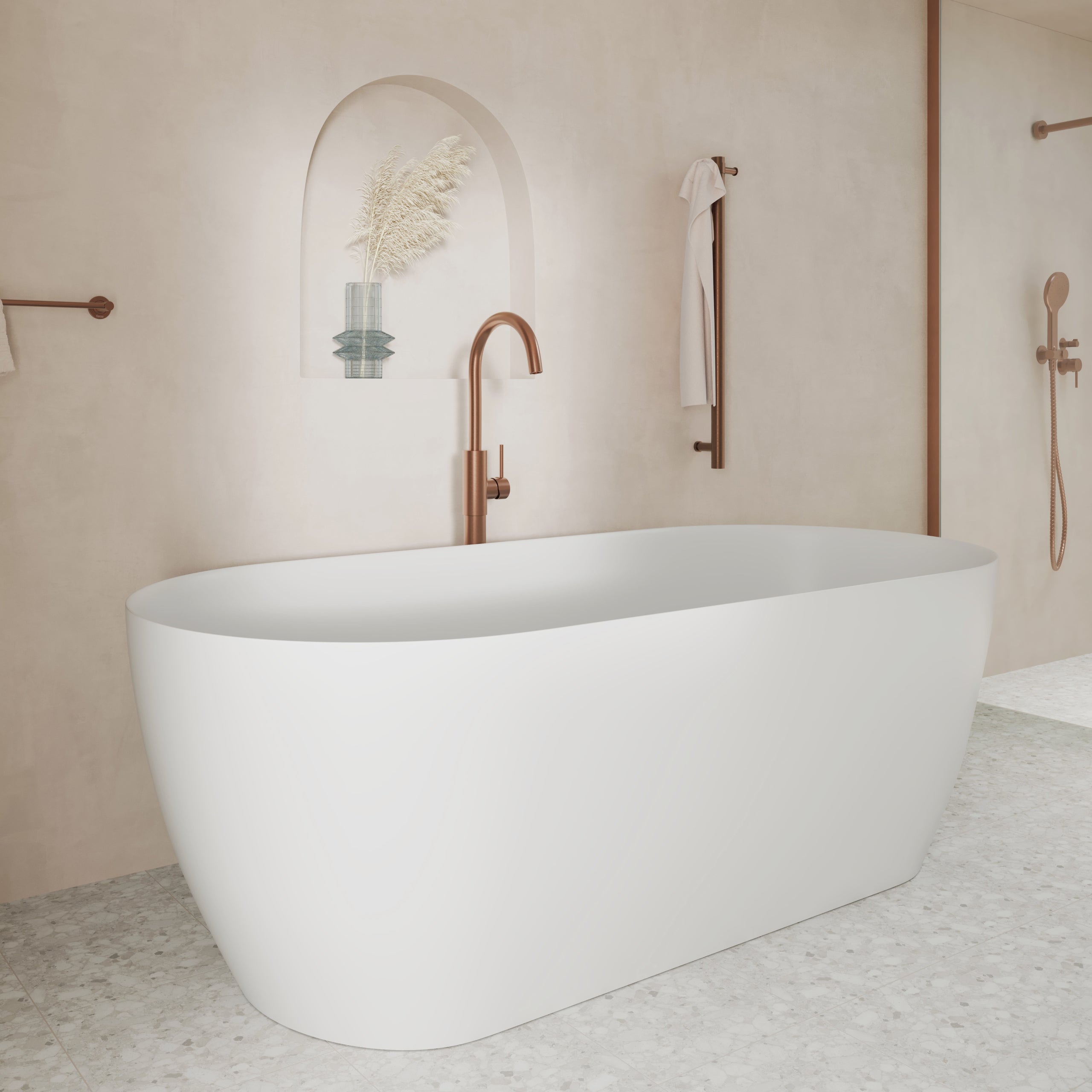 Kaya Floor Mounted Bath Mixer, Brushed Copper