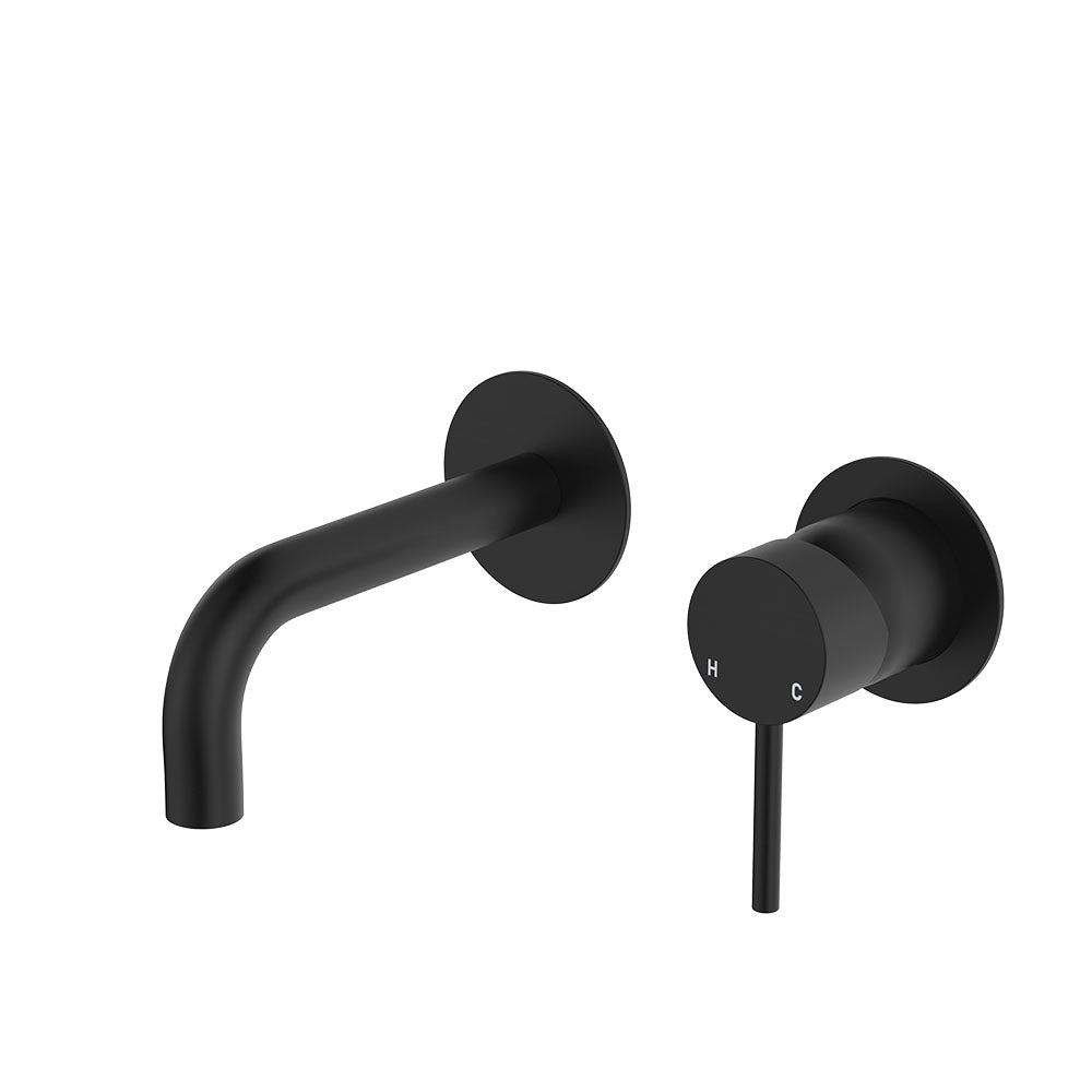 Kaya Basin/Bath Wall Mixer Set, Round Plates, 130mm Outlet, Matte Black