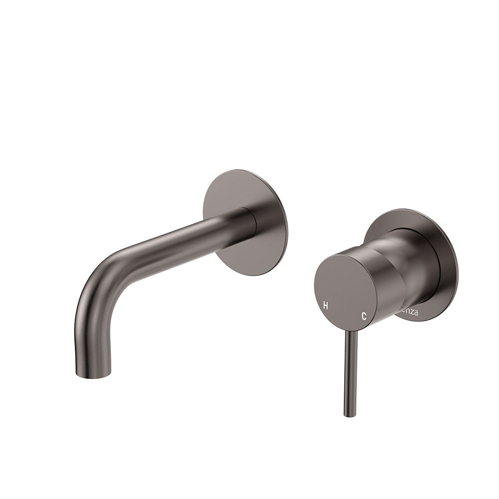 Kaya Basin/Bath Wall Mixer Set, Round Plates, 130mm Outlet, Gun Metal