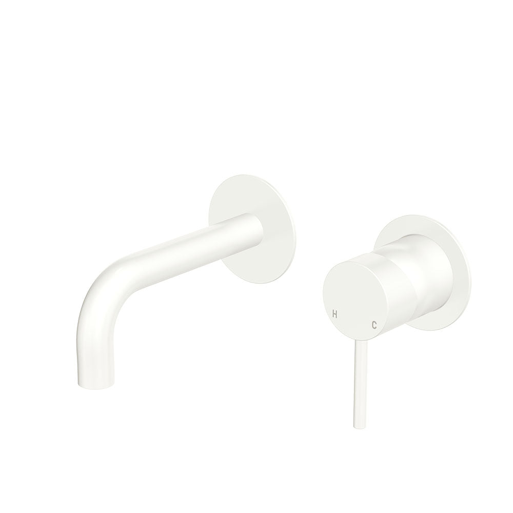 Kaya Basin/Bath Wall Mixer Set, Round Plates, 130mm Outlet, Matte White