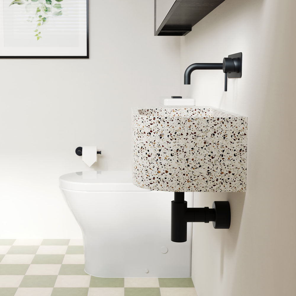 Kaya Basin/Bath Wall Mixer Set, Rectangular Plates, 130mm Outlet, Matte Black