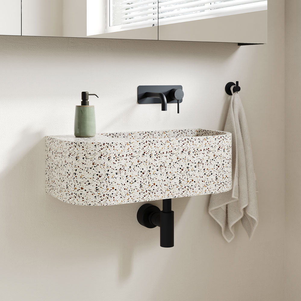 Kaya Basin/Bath Wall Mixer Set, Rectangular Plates, 130mm Outlet, Matte Black