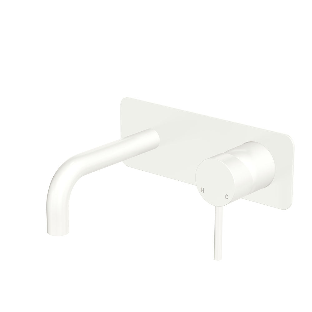 Kaya Basin/Bath Wall Mixer Set, Rectangular Plates, 130mm Outlet, Matte White