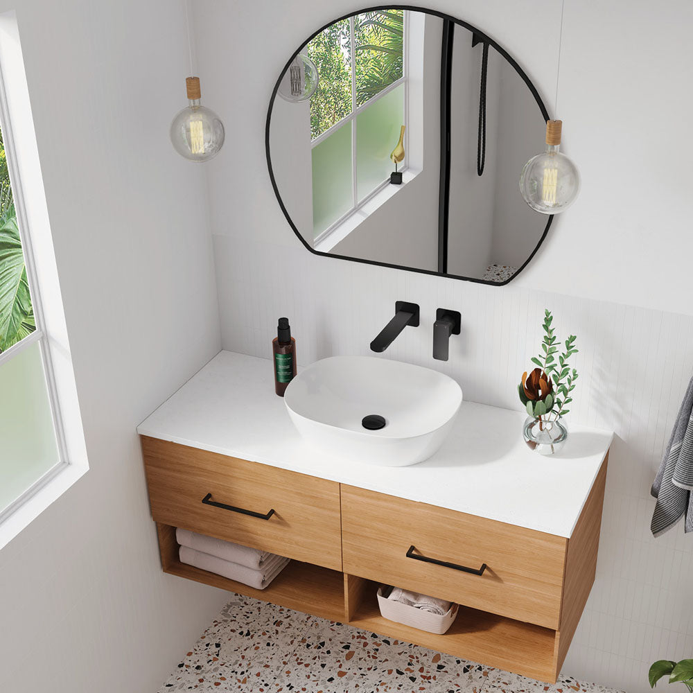 Tono Basin/Bath Wall Mixer Set, Square Plates, 200mm Outlet, Matte Black