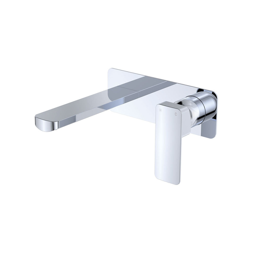 Tono Basin/Bath Wall Mixer Set, Rectangular Plate, 200mm Outlet, Chrome