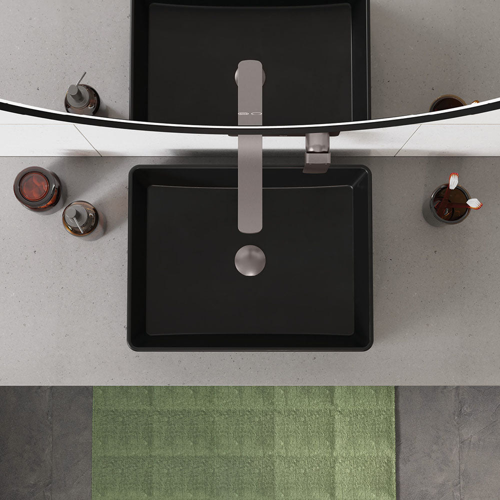 Tono Basin/Bath Wall Mixer Set, Rectangular Plate, 200mm Outlet, Gun Metal