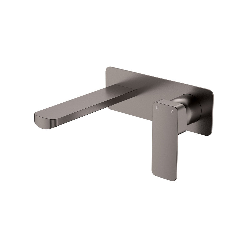 Tono Basin/Bath Wall Mixer Set, Rectangular Plate, 160mm Outlet, Gun Metal