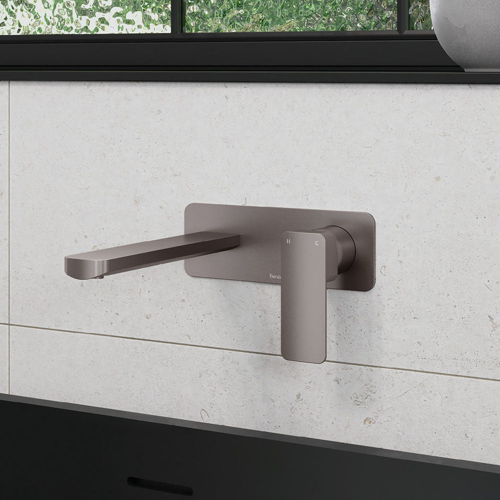 Tono Basin/Bath Wall Mixer Set, Rectangular Plate, 160mm Outlet, Gun Metal