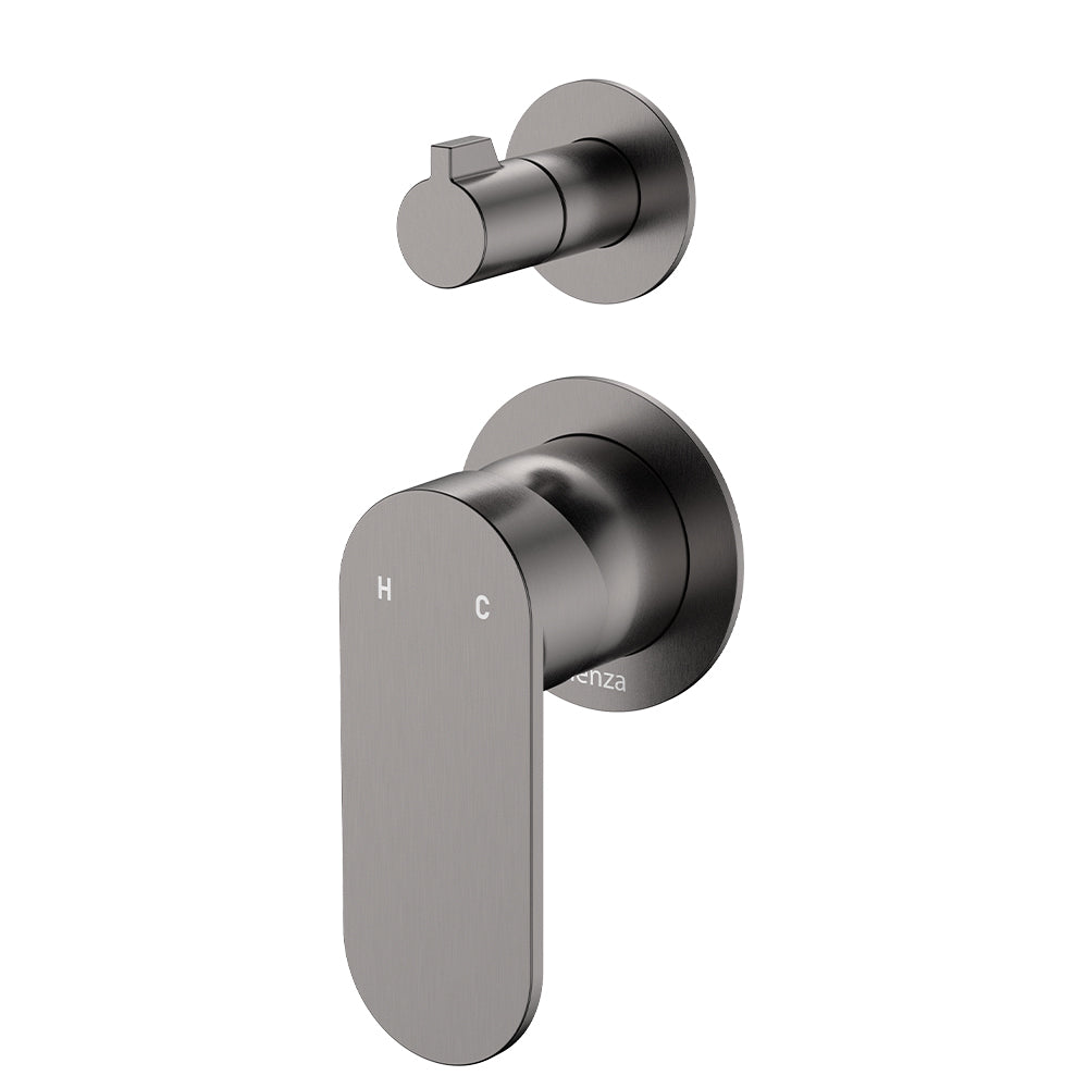 Empire Slim Wall Diverter Mixer, Small Round Plates, Vertical, Gun Metal