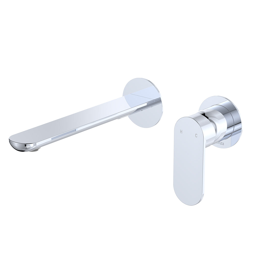 Empire Slim Basin/Bath Wall Mixer Set, Round Plates, 200mm Outlet, Chrome
