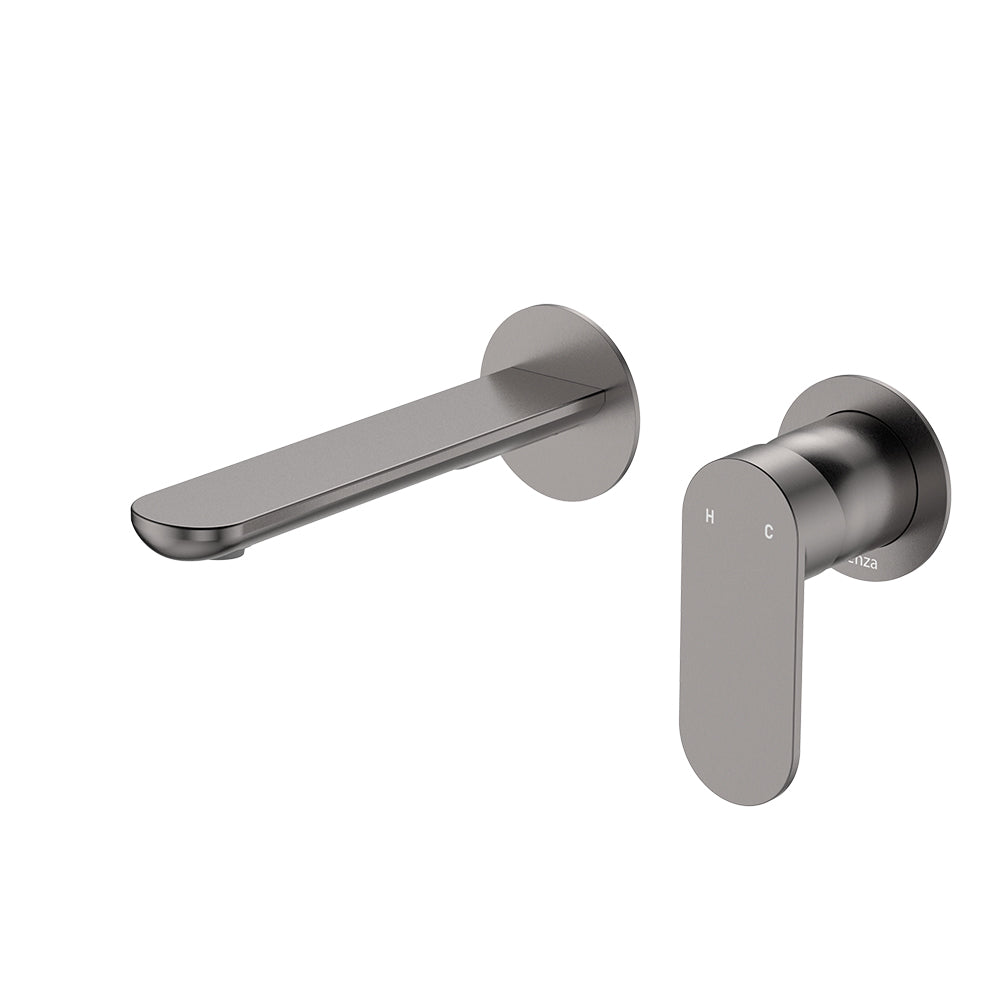 Empire Slim Basin/Bath Wall Mixer Set, Round Plates, 160mm Outlet, Gun Metal