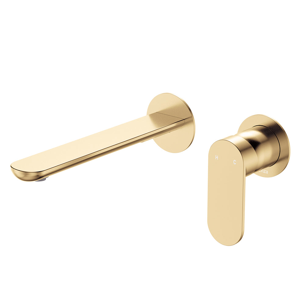Empire Slim Basin/Bath Wall Mixer Set, Round Plates, 200mm Outlet, Urban Brass