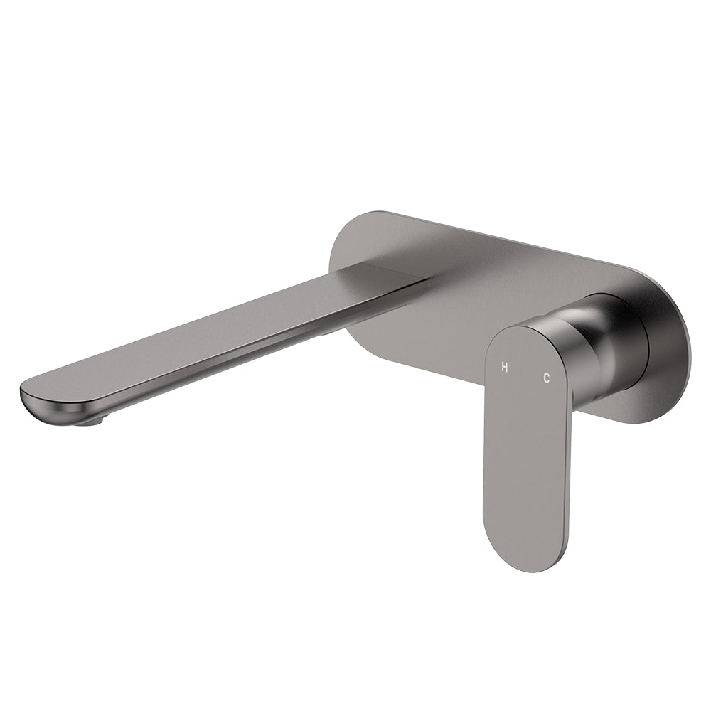 Empire Slim Basin/Bath Wall Mixer Set, Oval Plate, 200mm Outlet, Gun Metal