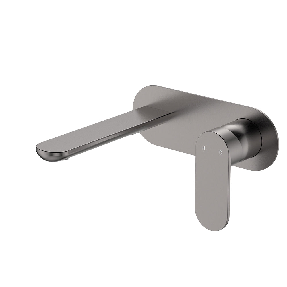 Empire Slim Basin/Bath Wall Mixer Set, Oval Plate, 160mm Outlet, Gun Metal