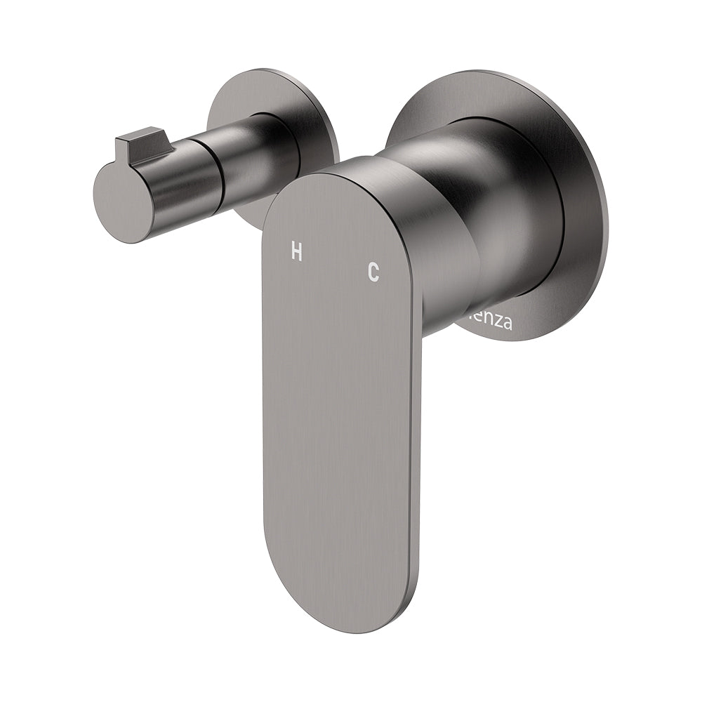 Empire Slim Wall Diverter Mixer, Small Round Plates, Horizontal, Gun Metal
