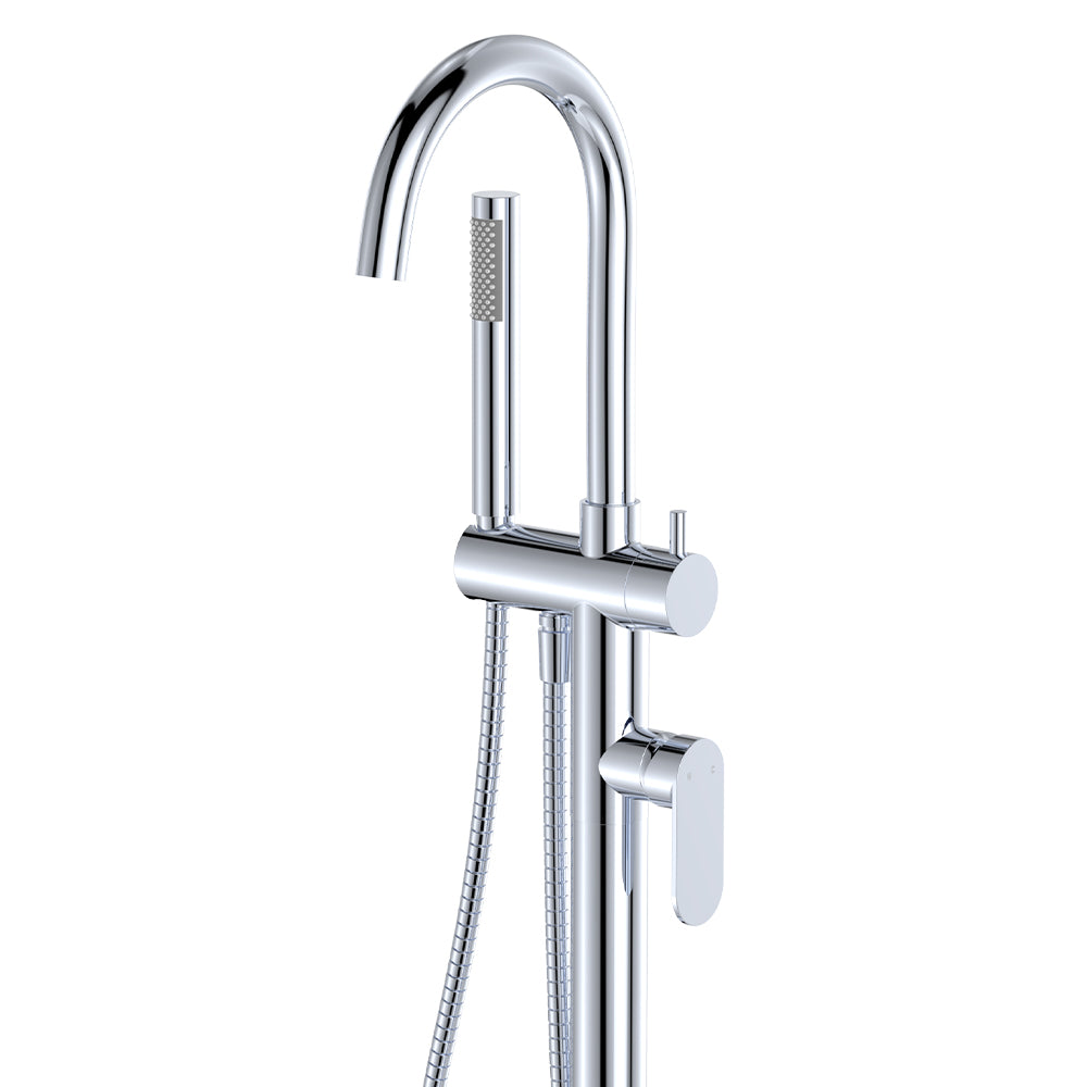 Empire Slim Floor Mounted Bath Mixer with Hand Shower, Chrome