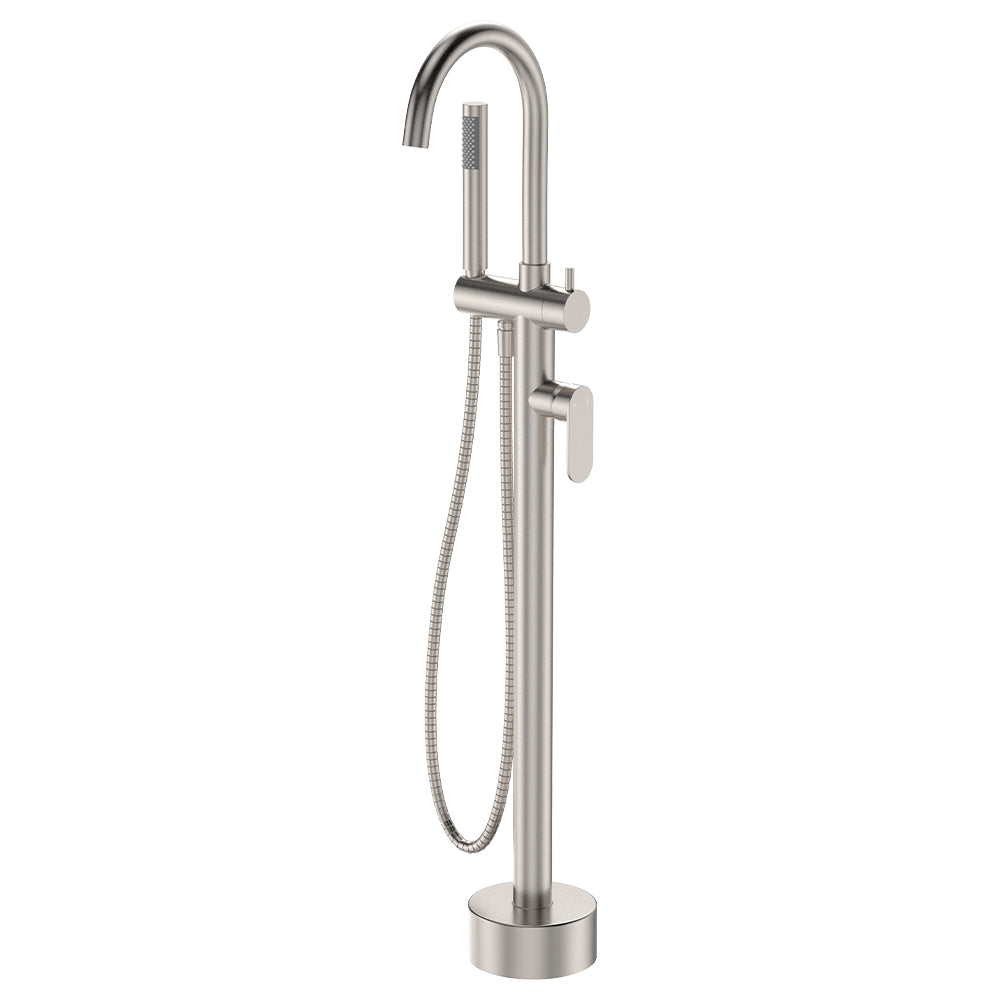 Empire Slim Floor Mounted Bath Mixer with Hand Shower, Brushed Nickel