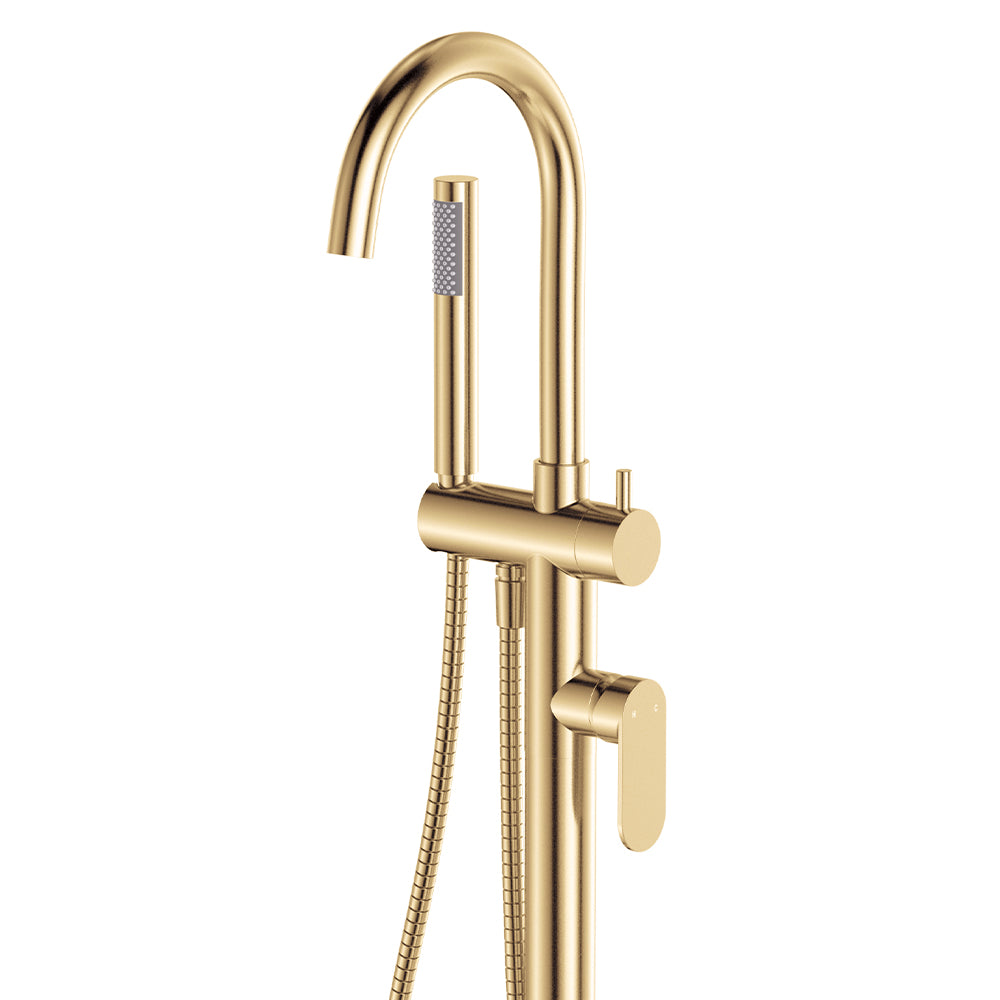 Empire Slim Floor Mounted Bath Mixer with Hand Shower, Urban Brass