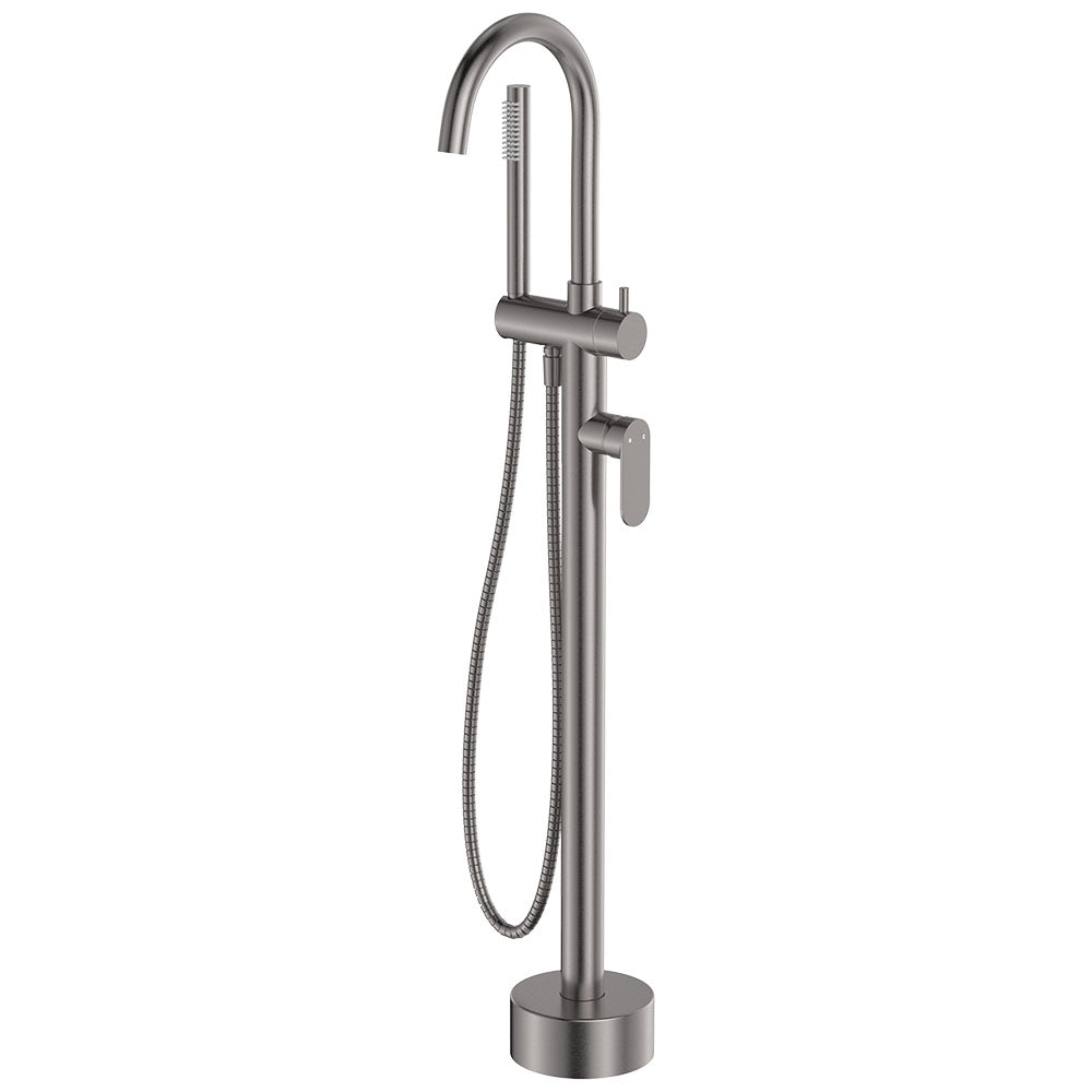 Empire Slim Floor Mounted Bath Mixer with Hand Shower, Gun Metal