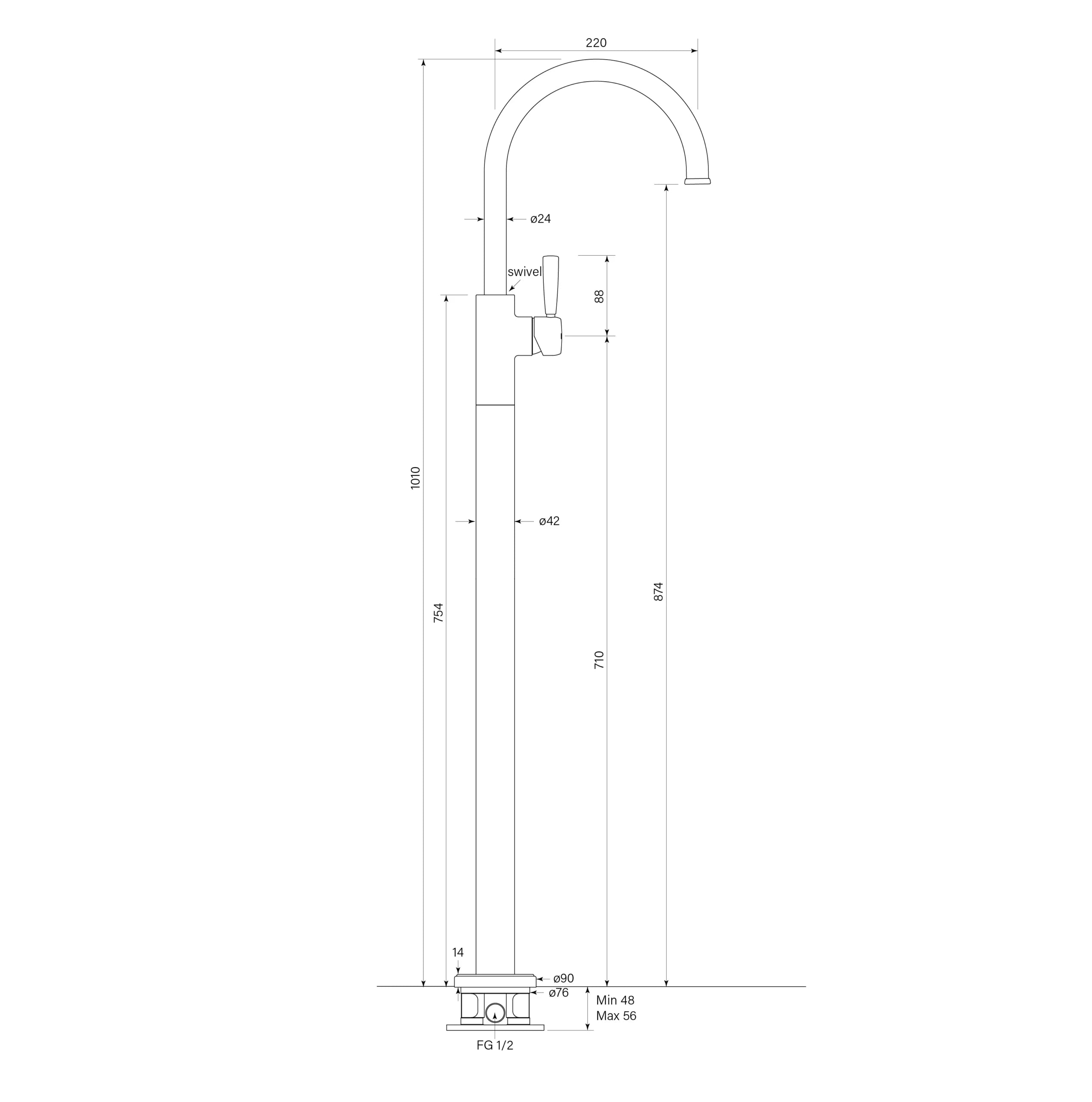 Faucet Strommen - Bremont Floor Bath Mixer Curve