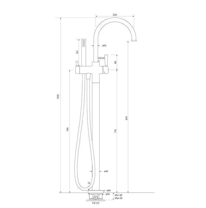 Faucet Strommen - Bremont Floor Bath Mixer Curve w. Micro Handshower