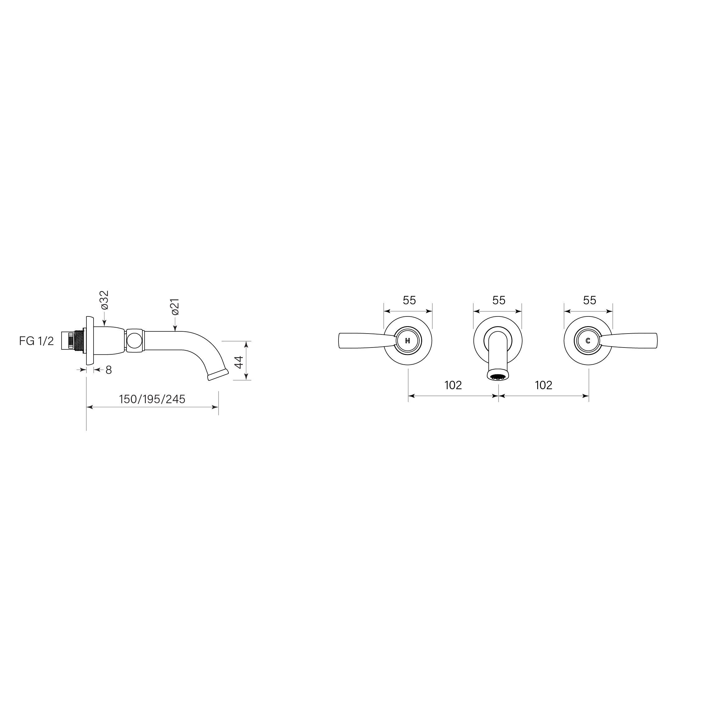 Faucet Strommen - Bremont Lever Wall Basin Set 150