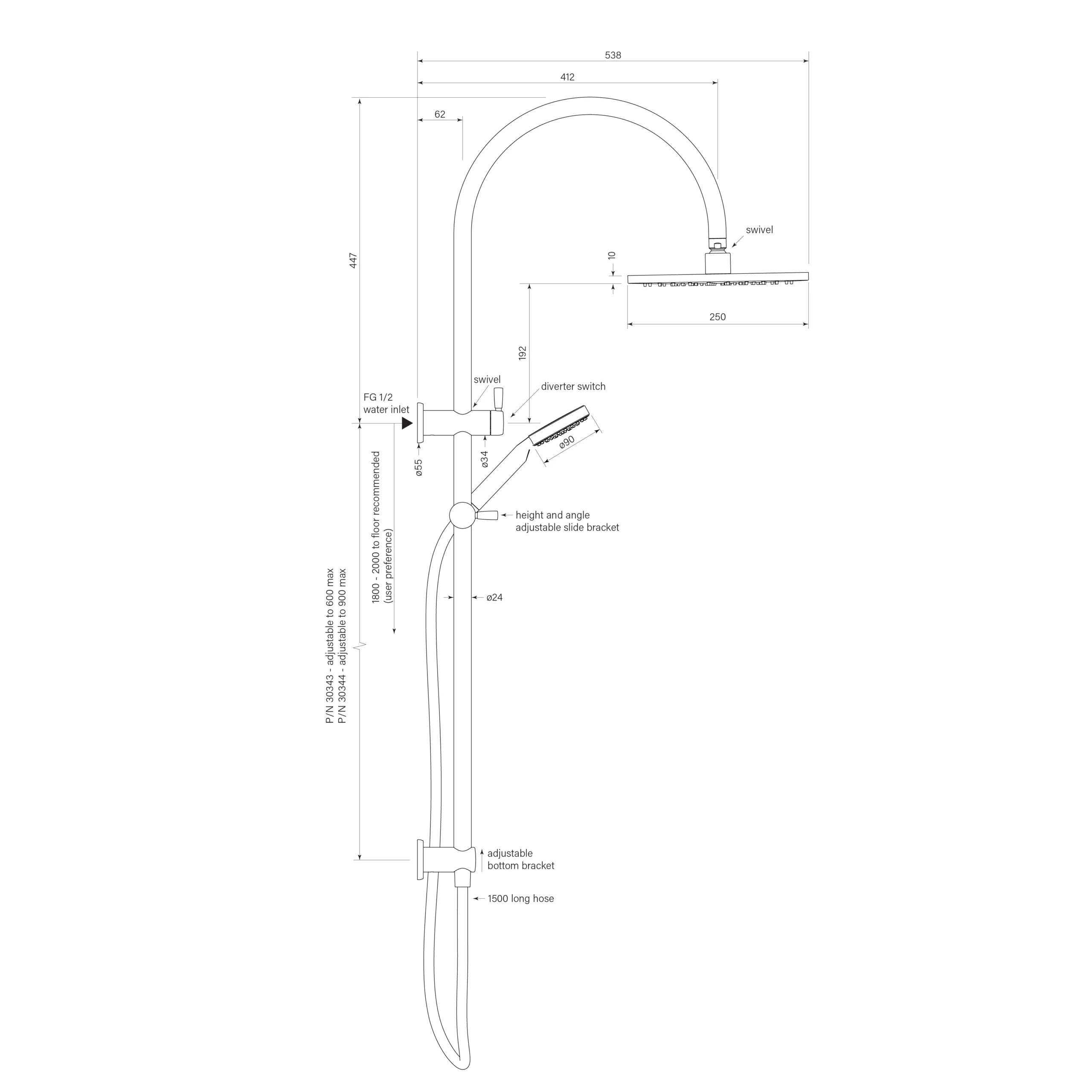 Faucet Strommen - Bremont Dual Shower 900 Crv 90Rnd, 250