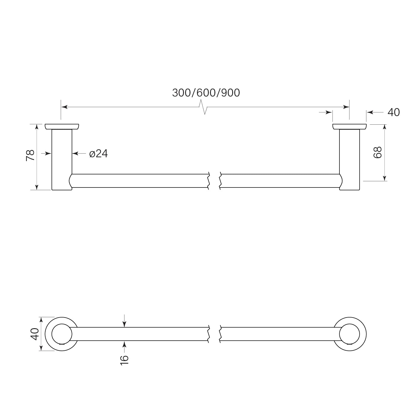 Bremont Hand Towel Rail 300 Single