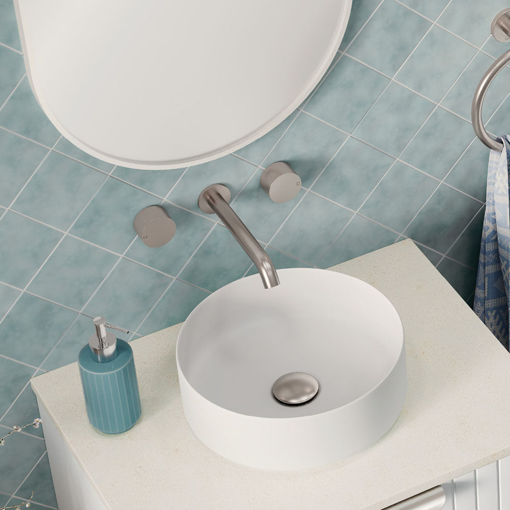 Kaya Wall Set, Round Taps, 180mm Outlet, Brushed Nickel
