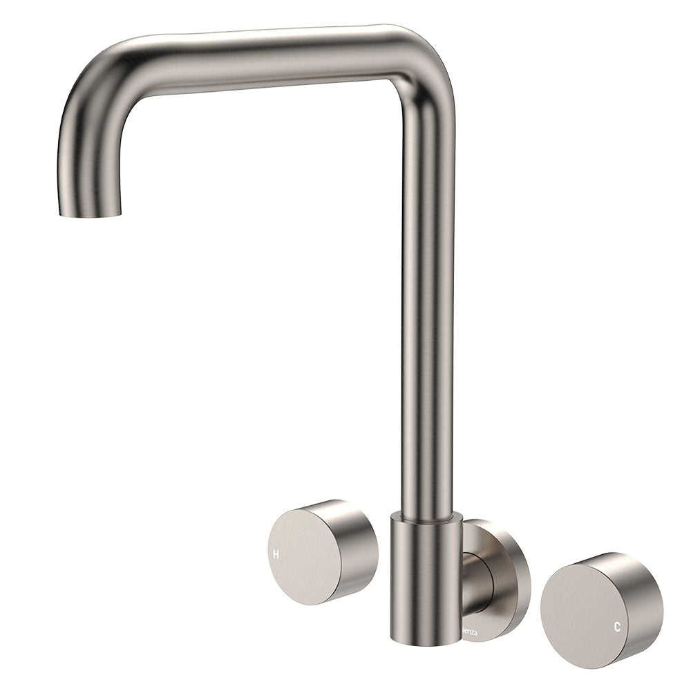 Kaya Squareline Wall Set, Round Taps, Brushed Nickel