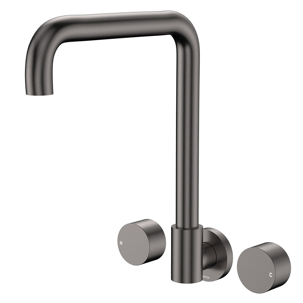 Kaya Squareline Wall Set, Round Taps, Gun Metal