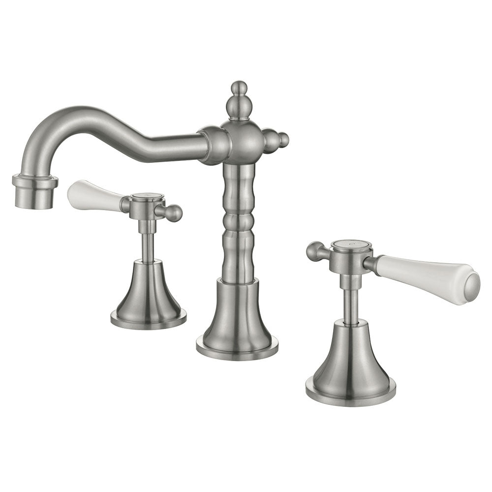 Lillian Lever Basin Set, Brushed Nickel with Ceramic White Handle