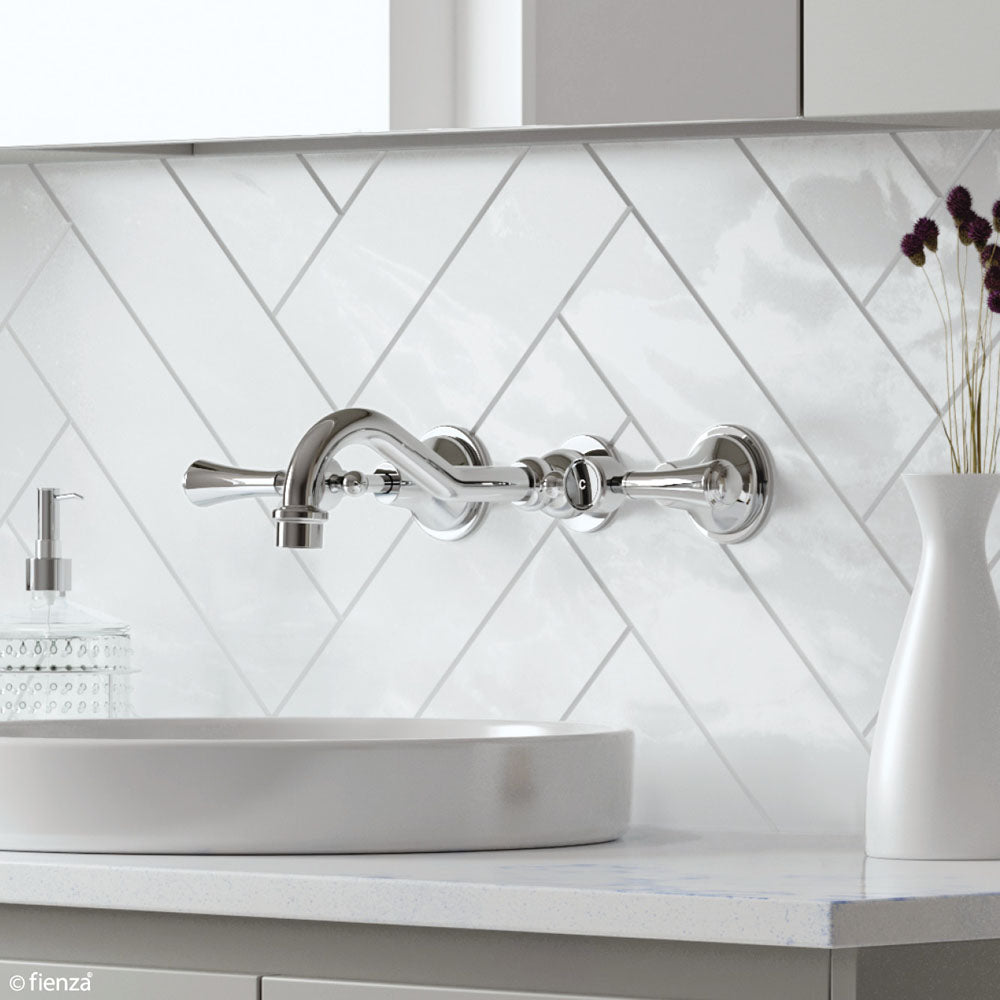 Lillian Lever Basin/Bath Wall Set, Chrome