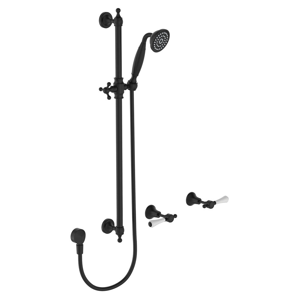 Lillian Lever Rail Shower Set, Matte Black with Ceramic White Handle