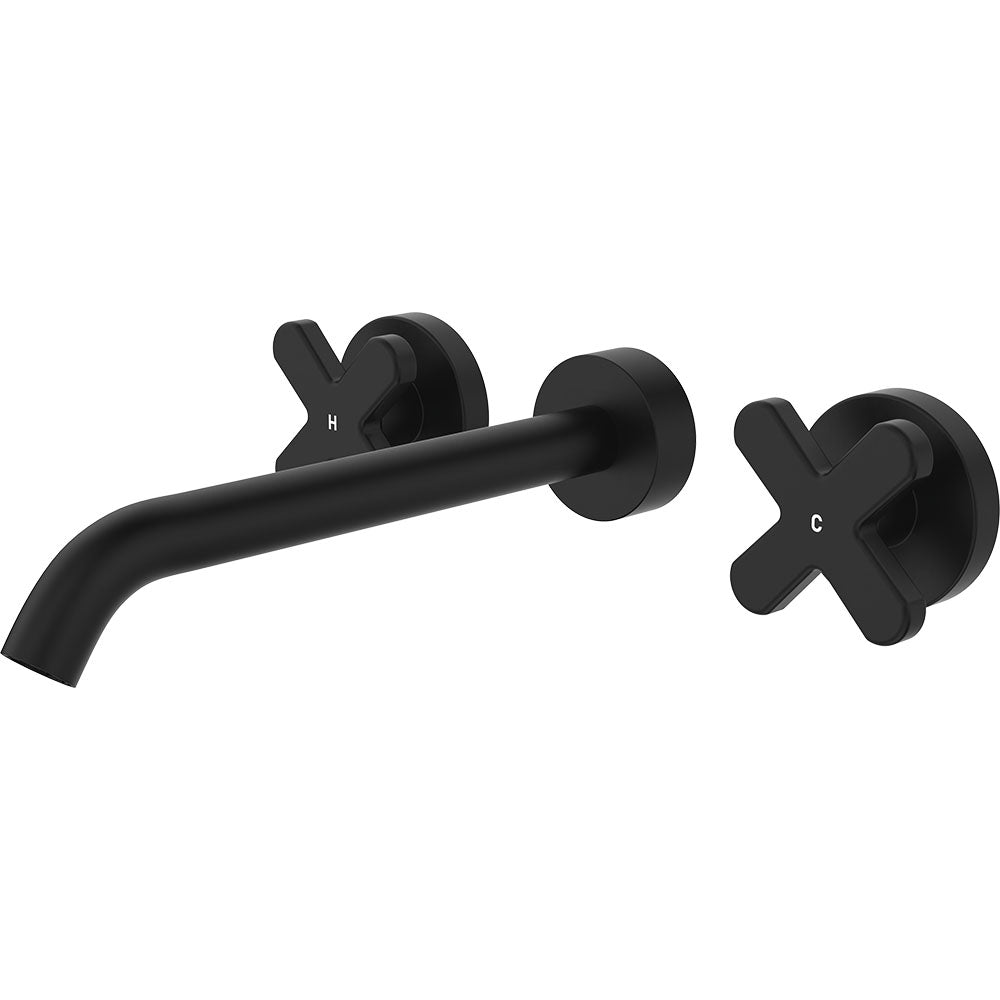 Kaya Wall Set, Cross Taps, 220mm, Matte Black 