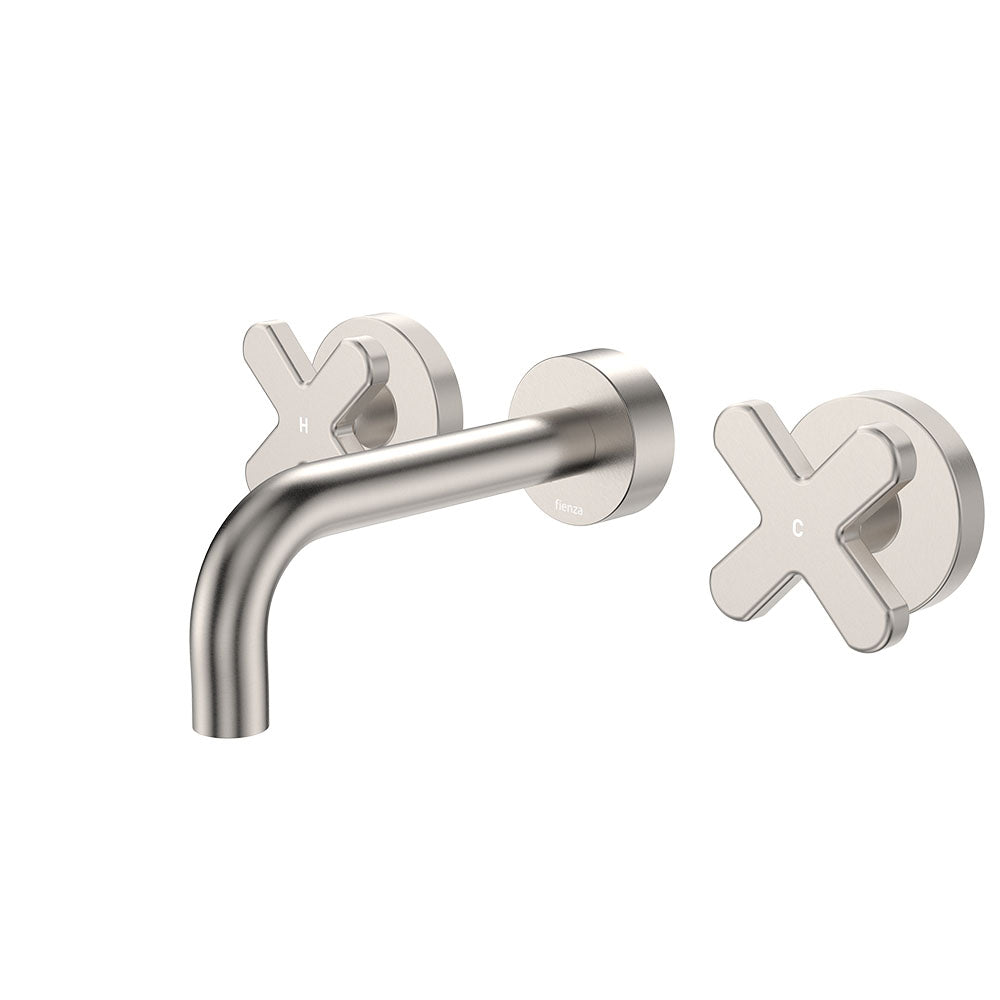 Kaya Wall Set, Cross Taps, 130mm, Brushed Nickel
