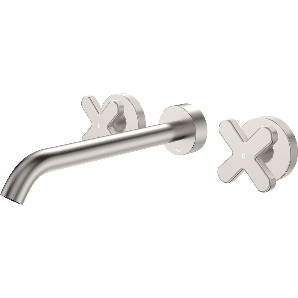 Kaya Wall Set, Cross Taps, 220mm, Brushed Nickel 