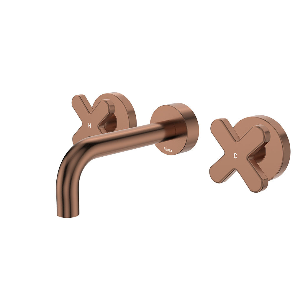 Kaya Wall Set, Cross Taps, 130mm, Brushed Copper