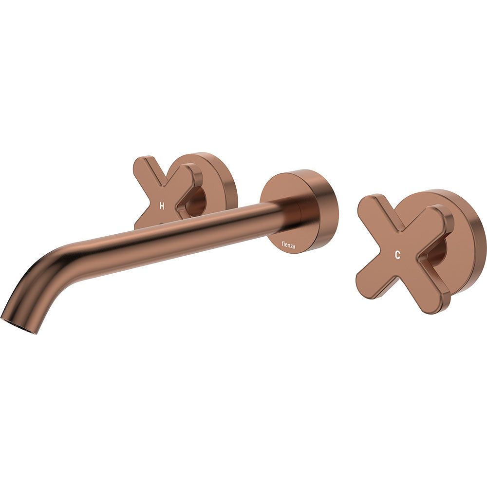 Kaya Wall Set, Cross Taps, 220mm, Brushed Copper 