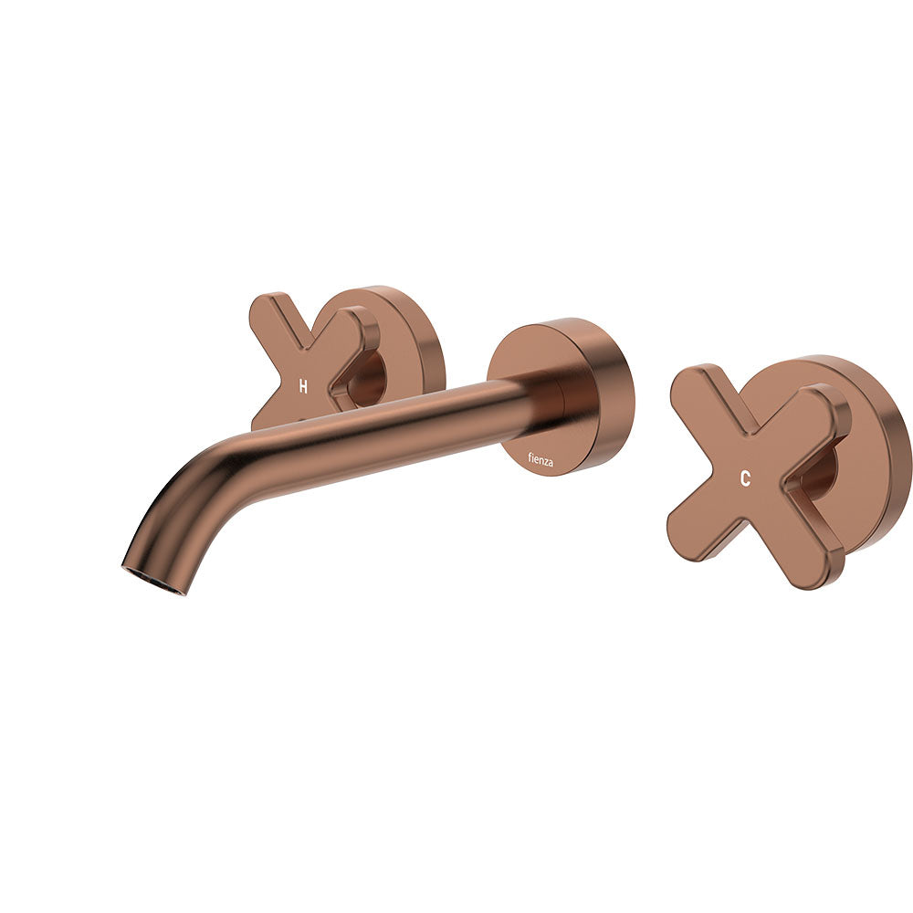 Kaya Wall Set, Cross Taps, 180mm, Brushed Copper 