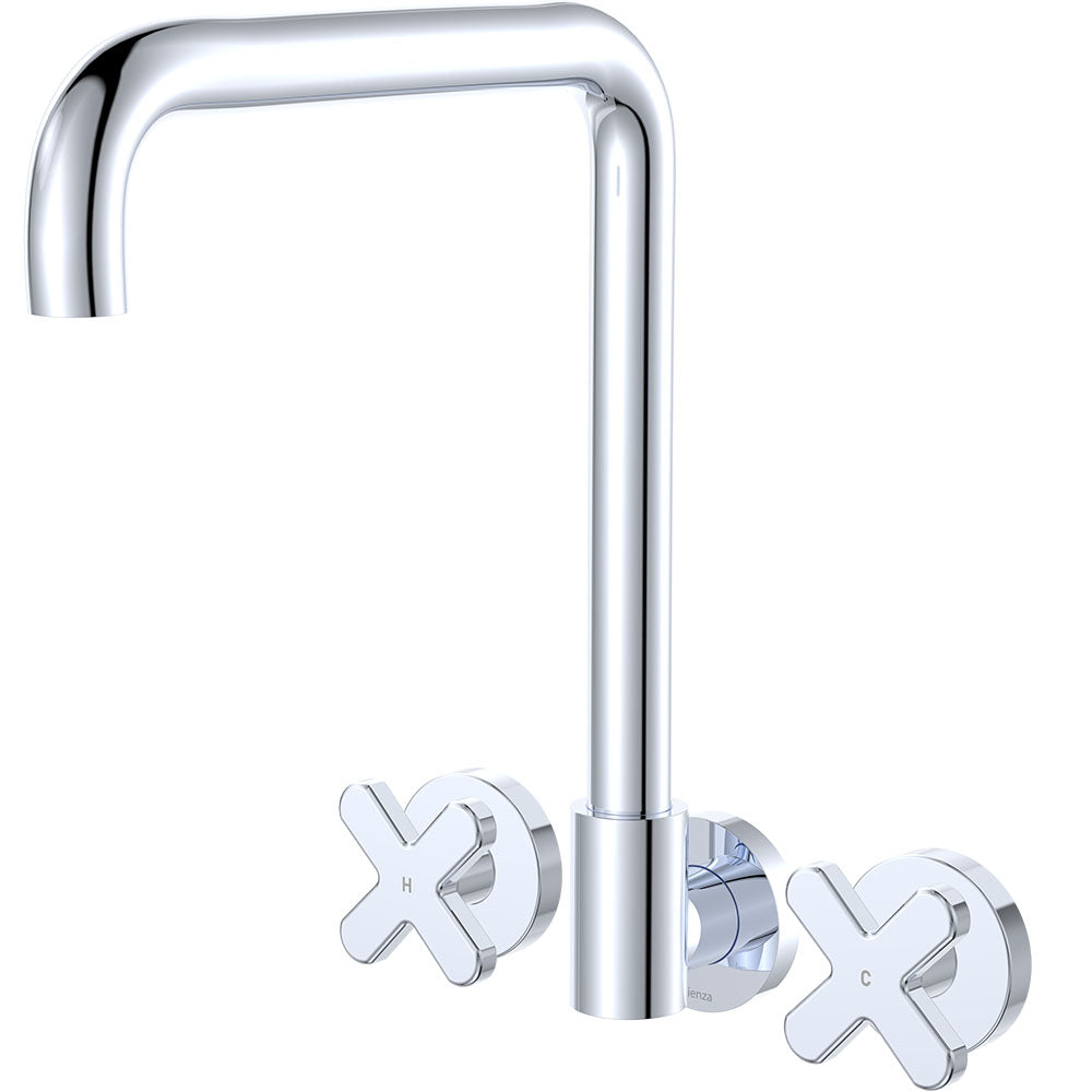 Kaya Squareline Wall Set, Cross Taps, Chrome