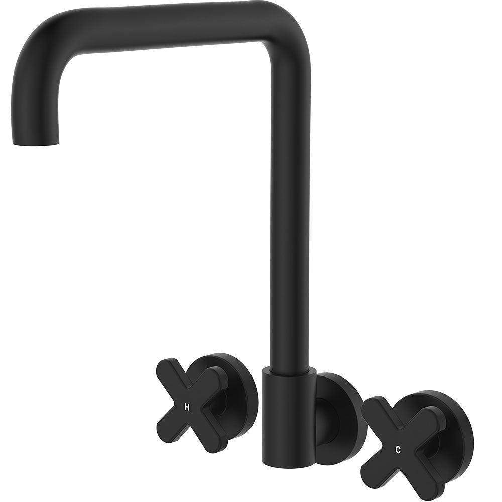 Kaya Squareline Wall Set, Cross Taps, Matte Black