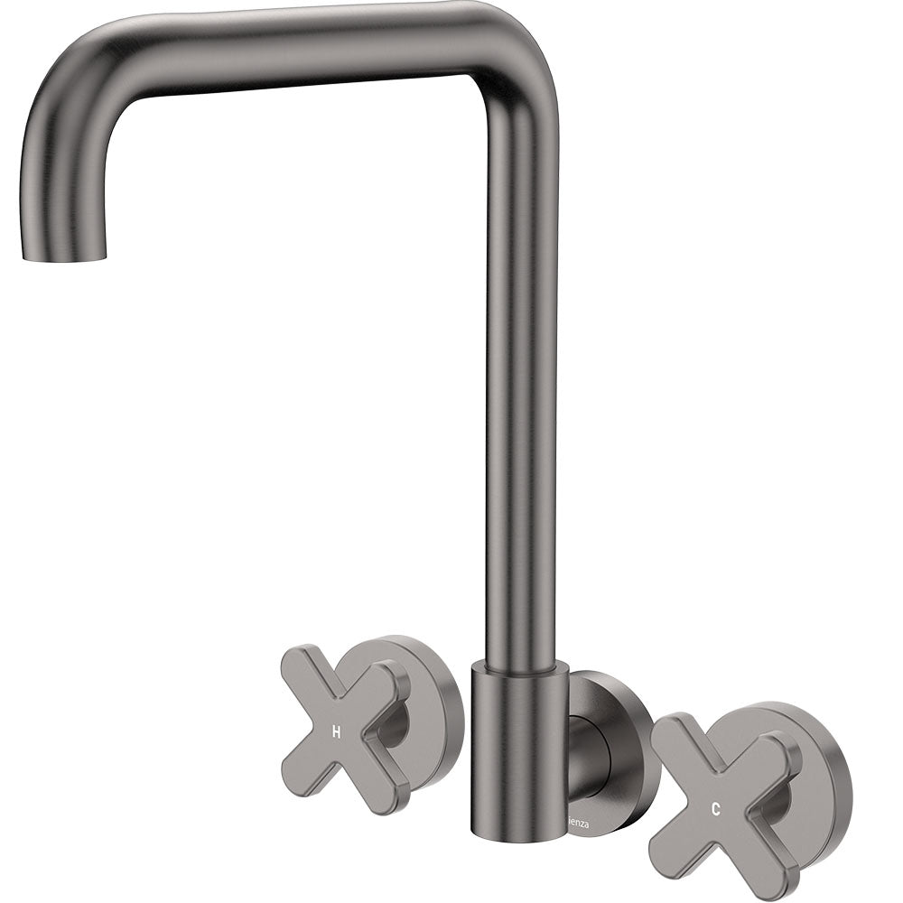 Kaya Squareline Wall Set, Cross Taps, Gun Metal