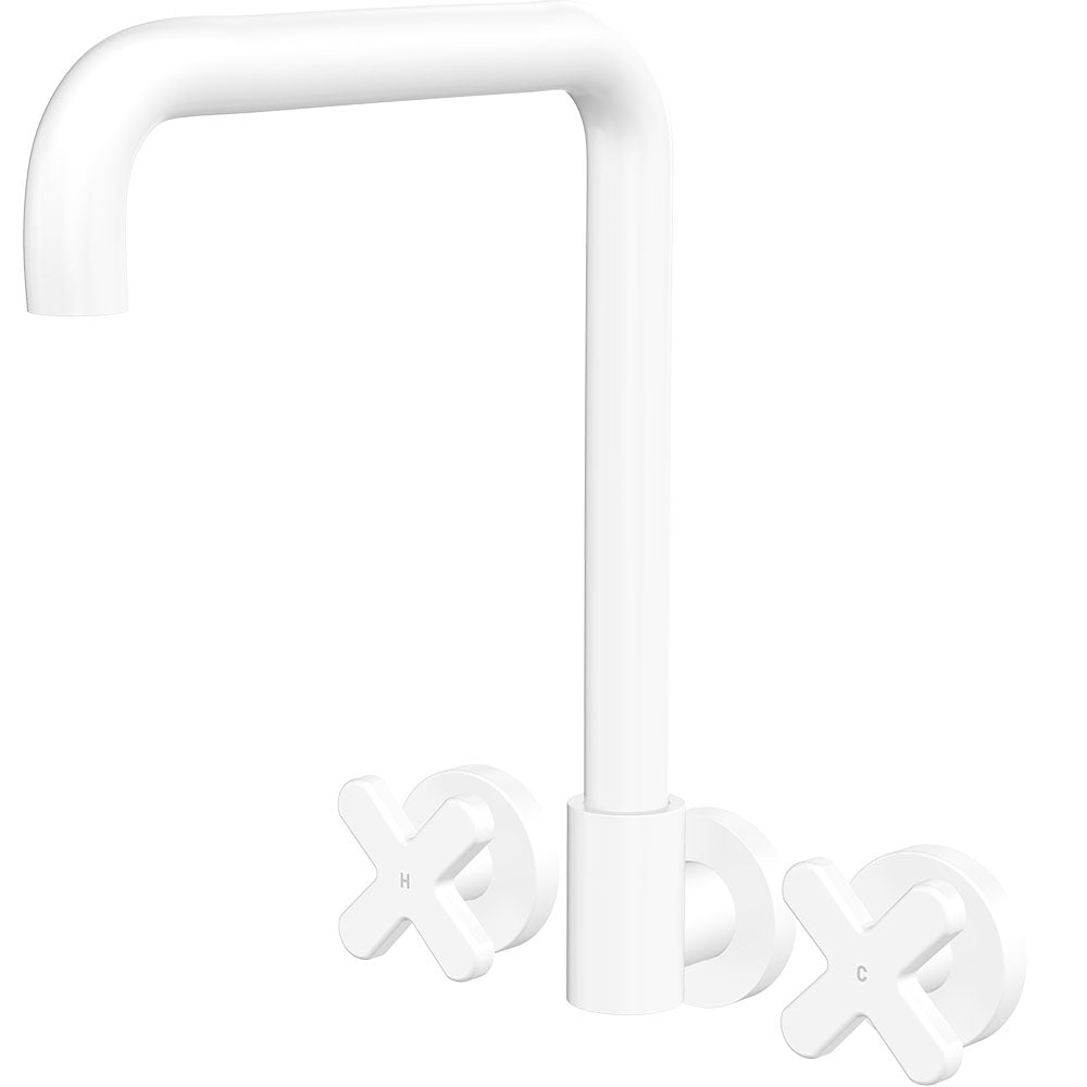 Kaya Squareline Wall Set, Cross Taps, Matte White
