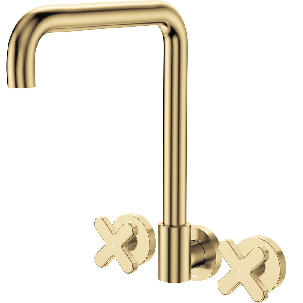 Kaya Squareline Wall Set, Cross Taps, Urban Brass
